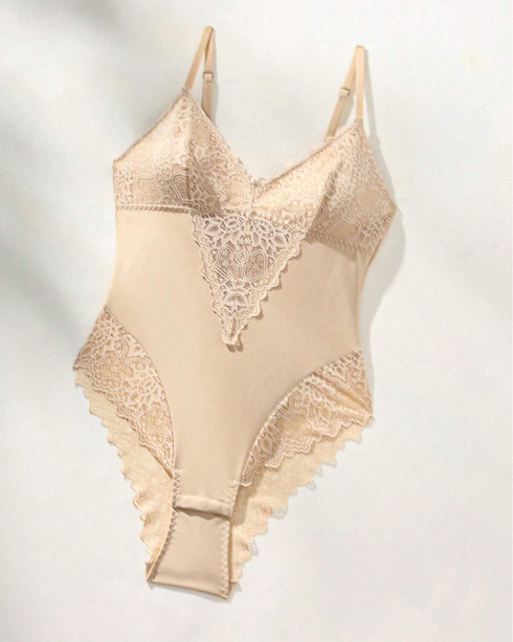 Spitze Spaghettiträger Cami Bodysuit Einteilige Shapewear für Damen