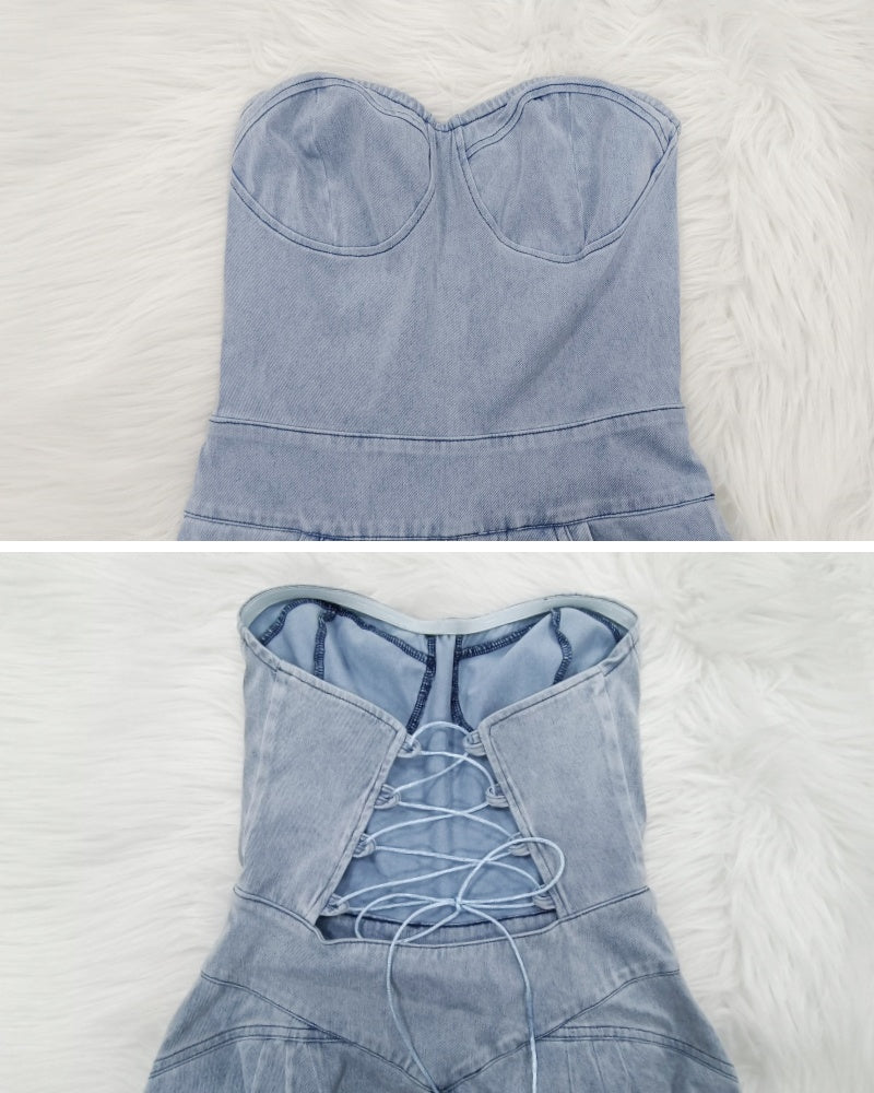 Shapshe® Damen Bandeau Jeans Schmaler Bindeband Hinten Jumpsuit