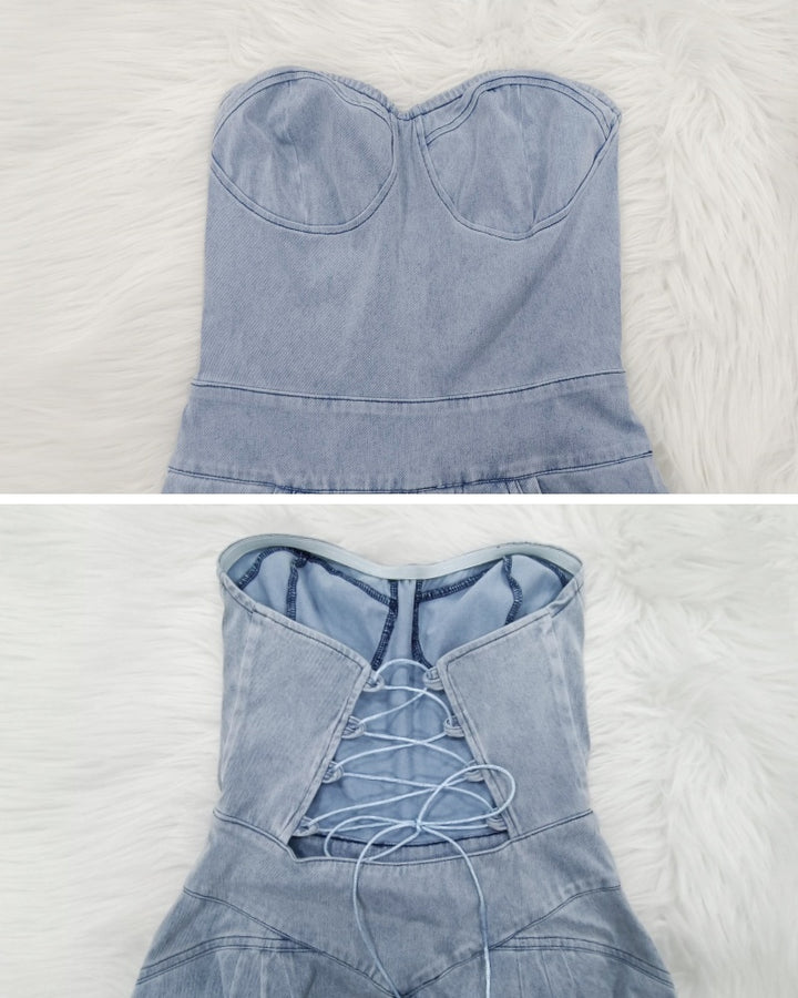 Shapshe® Damen Bandeau Jeans Schmaler Bindeband Hinten Jumpsuit