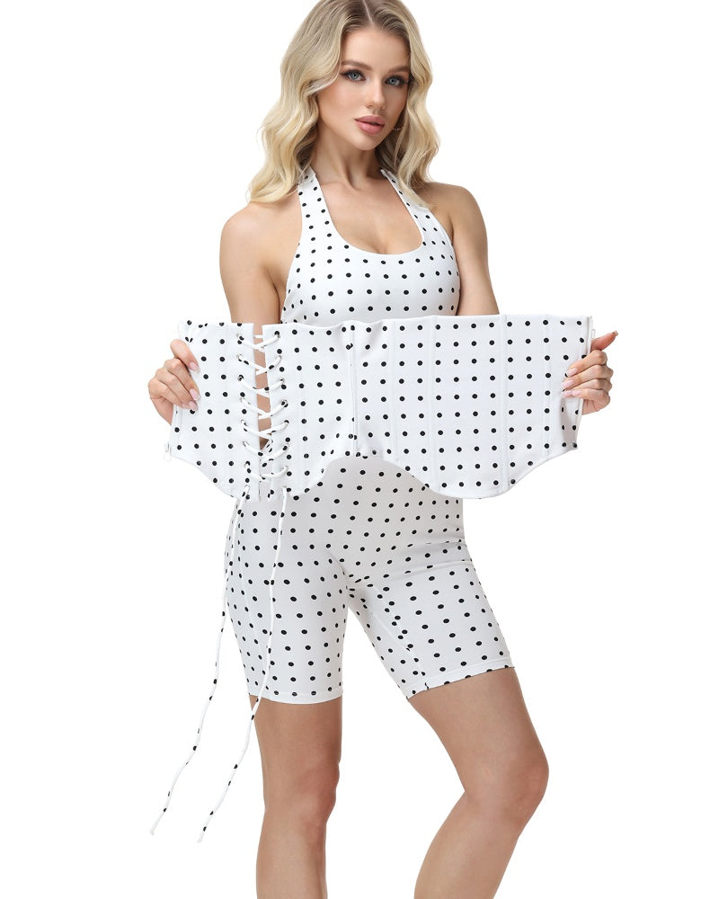 Sanduhr Figur Korsett Romper Tupfen Zweiteiler Set