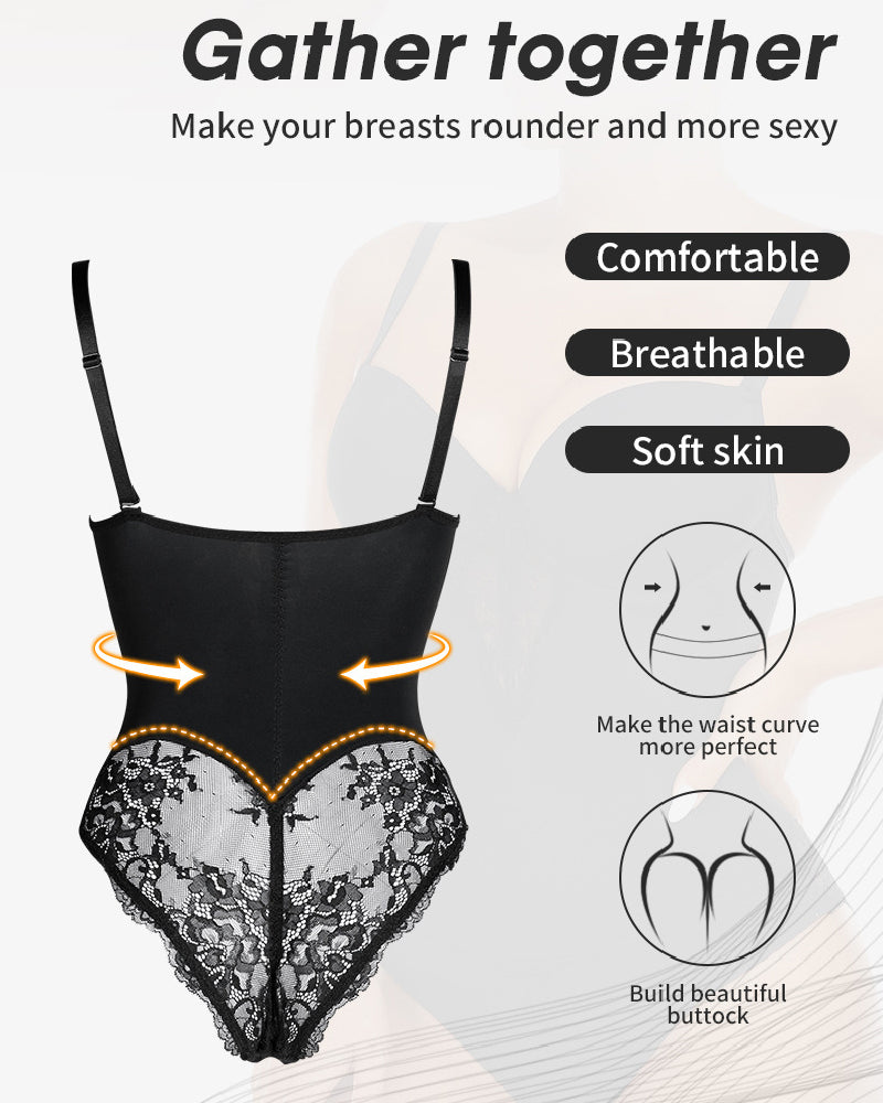 Damen Tiefem Rücken Body Bauchweg Slip Shapewear mit Integriertem BH