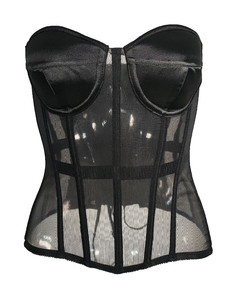 Damen Sexy Mesh Überbrust Korsett Vintage Durchsichtig Bustiers