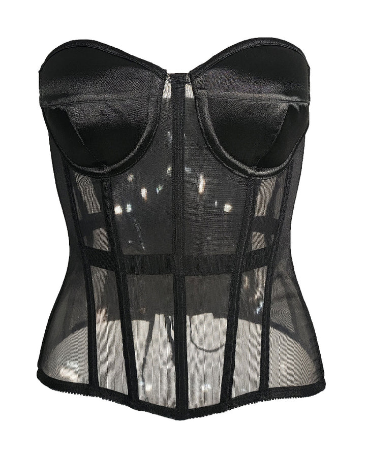 Damen Sexy Mesh Überbrust Korsett Vintage Durchsichtig Bustiers