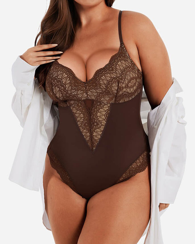 Vielseitiger Spitzen Body mit Tiefem Rücken und V-Ausschnitt