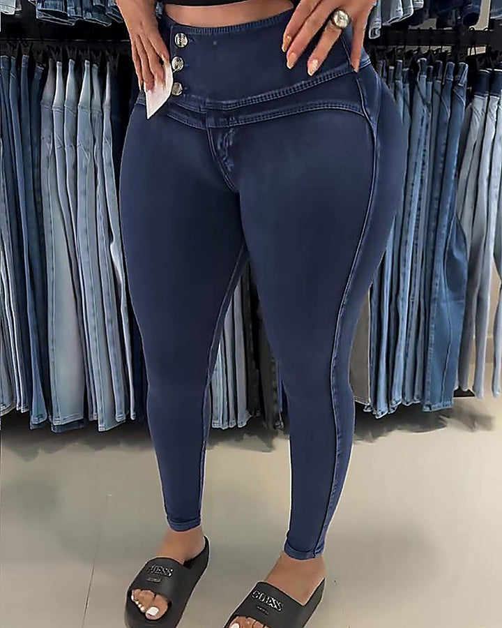 Shapshe® Hochtaillierte Kolumbianische Jeans mit Knöpfen und Hüftlifting