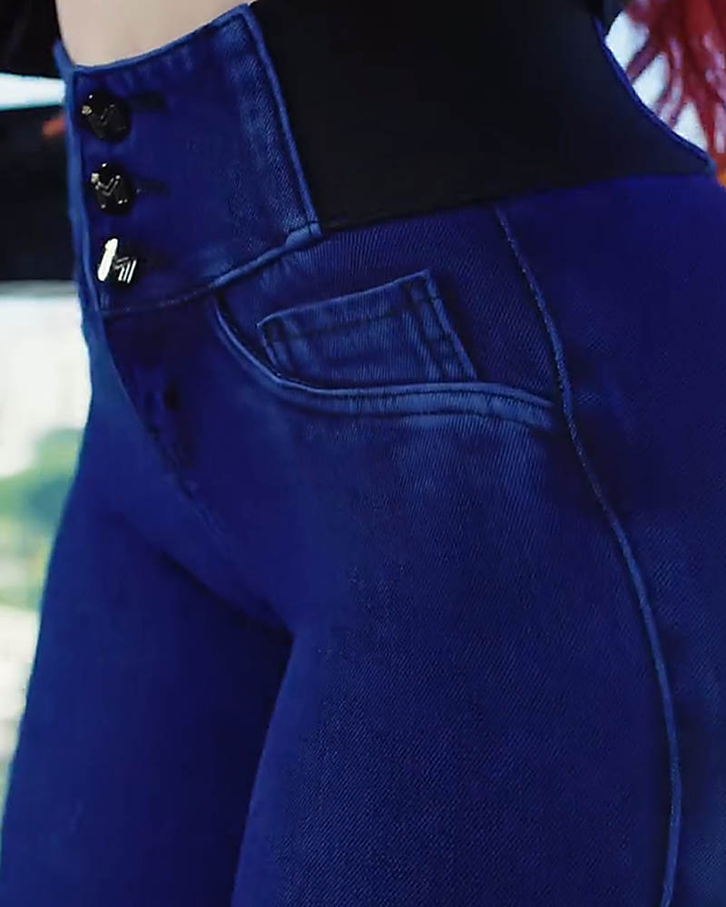 Shapshe® Kolumbianische Skinny Jeans mit Hoher Taille und Knöpfen