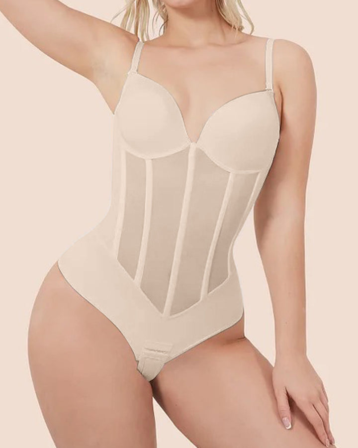 Shapshe® Damen Bauchweg Tanga Mesh Korsett Bodysuit Rückenfrei
