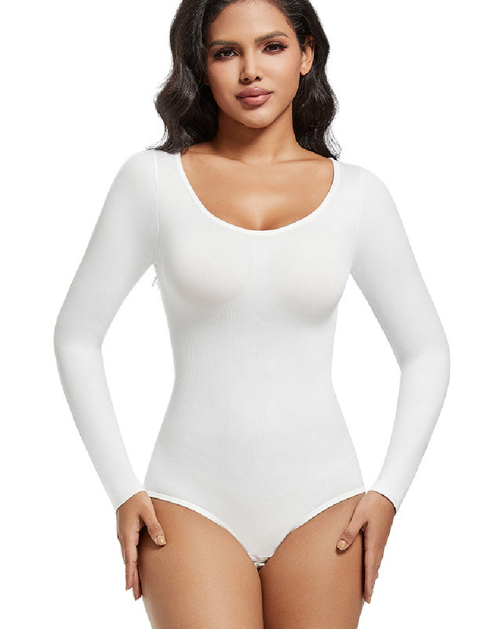 Shapshe® Nahtloser Rundhals Langarm Korsett Bodysuit Tops