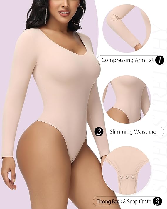 Shapshe® Damen Nahtlos V Ausschnitt Bauchweg Body Shapewear