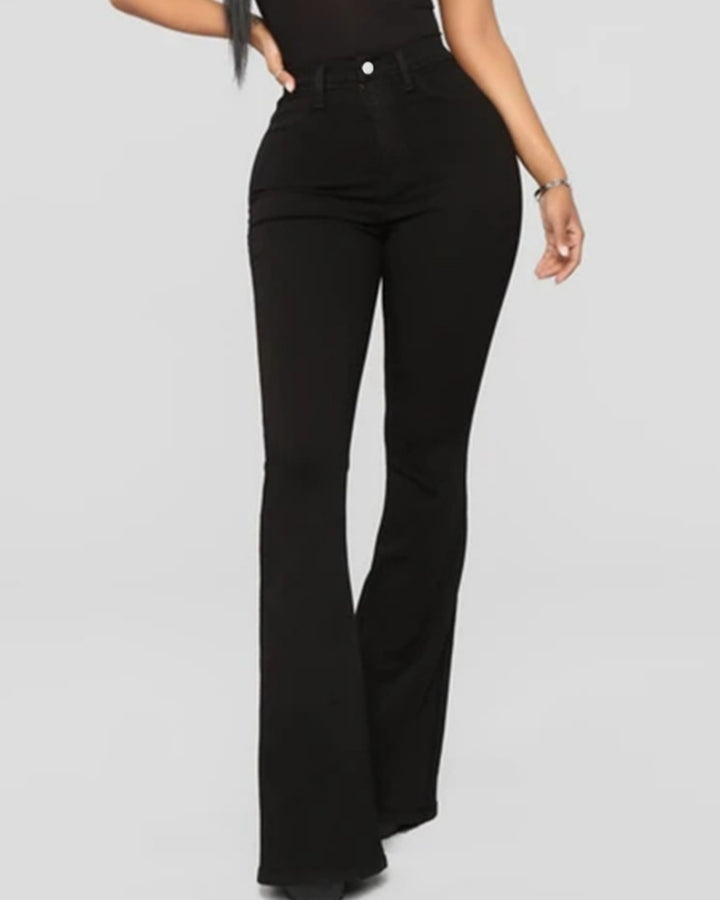 Modische Schmal Geschnittene Ausgewaschene Flare Jeans Hohe Taille Hüftlift