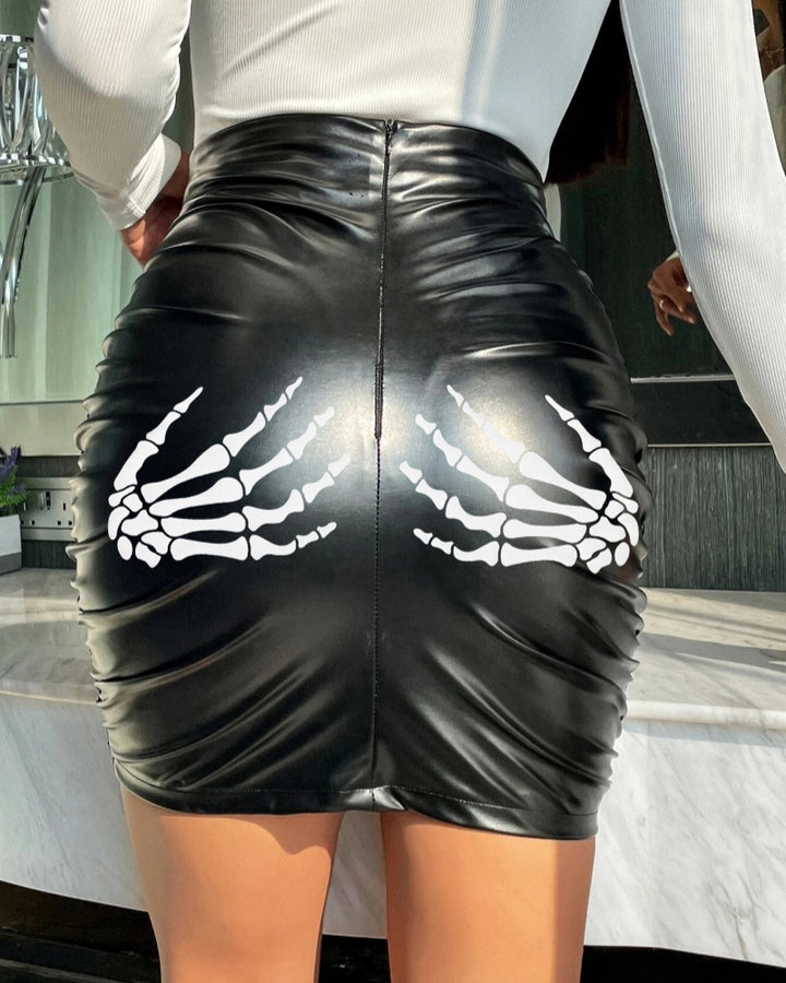 INS Stil PU Leder Faltenrock Hohe Taille Reißverschluss