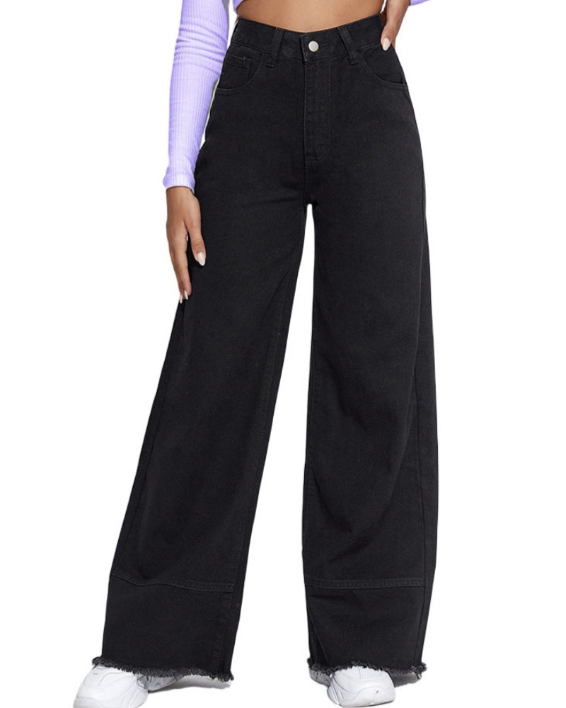 Jeans mit weitem Bein hoher Taille und Patchwork Design