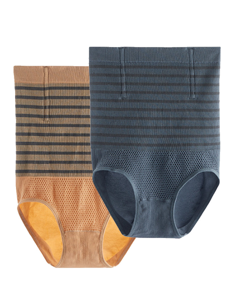 Damen Hohe Taille Gestreifte Bauchkontrolle Shapewear Po Lift Miederslip