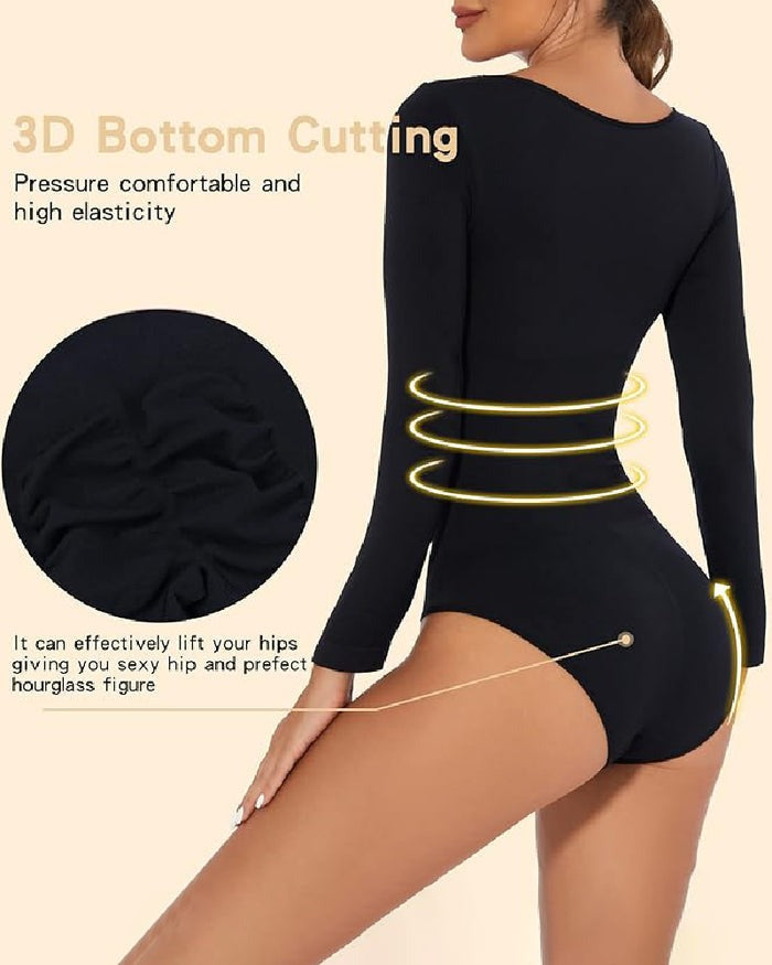 Shapshe® Nahtloser Rundhals Langarm Korsett Bodysuit Tops
