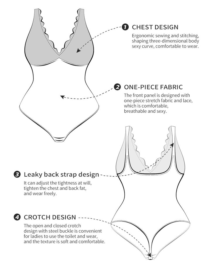 Damen Sexy Spitzen V Ausschnitt Bodysuit Bauchweg Tanga Shaper