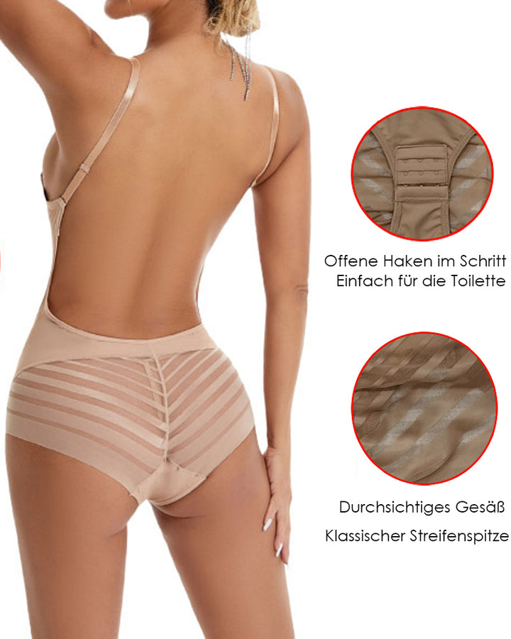 Damen Korsett Rückenfreier Bodysuit U-Ausschnitt Nahtloser Bauchkontroll Shapewear