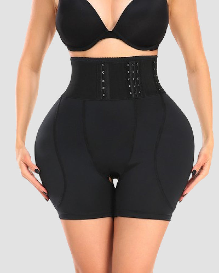 Hohe Taille 9-reihige Schnalle Shapewear Shorts mit Schwammkissen