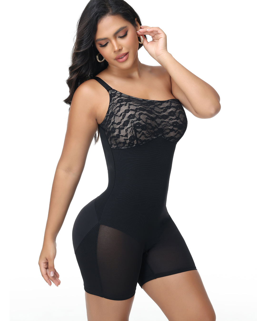 Shapshe® Shapewear Bodysuit Spitzen Patchwork Bauchkontrolle Bewegliche Träger (Vorverkauf)