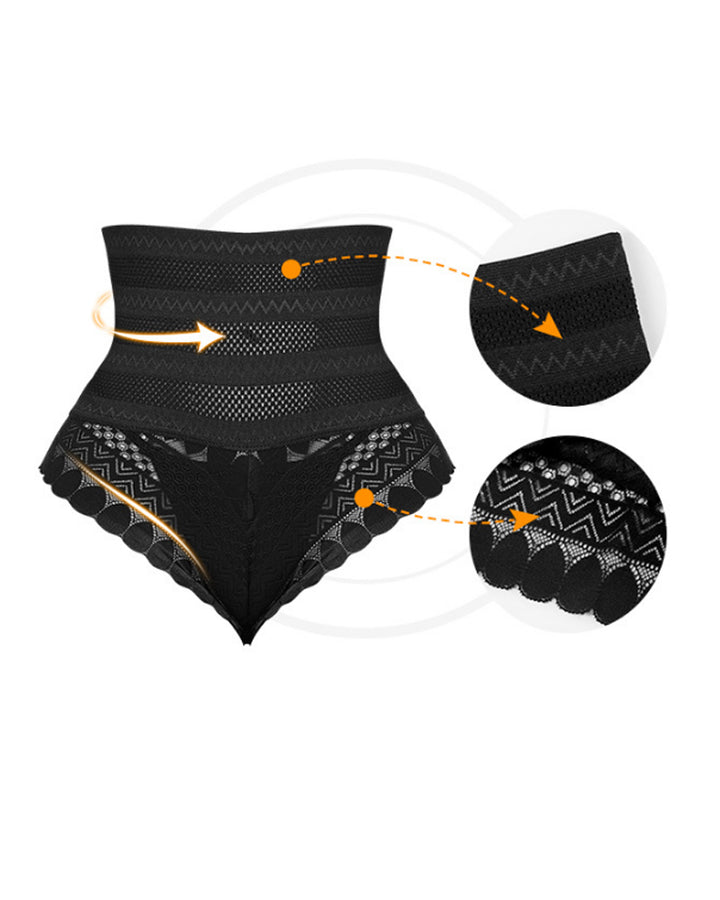 Damen Spitzenspleiß Hohl Hohe Taille Shapewear Figurformender Tanga