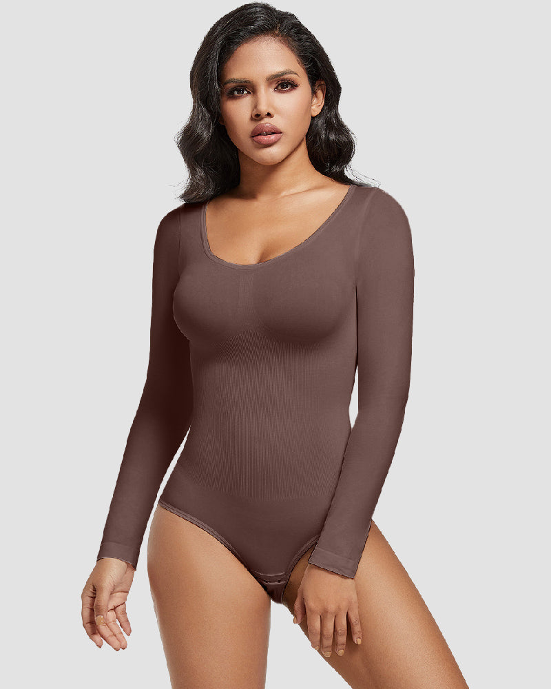 Shapshe® Nahtloser Rundhals Langarm Korsett Bodysuit Tops