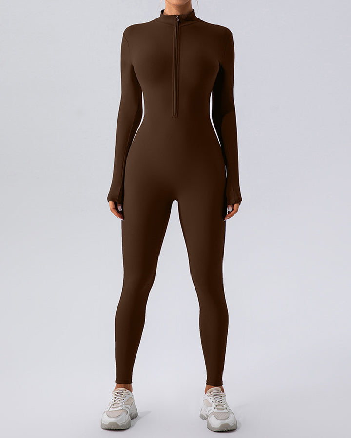 Reißverschluss Fleece Skinny Jumpsuit Winter Thermo Bodysuit