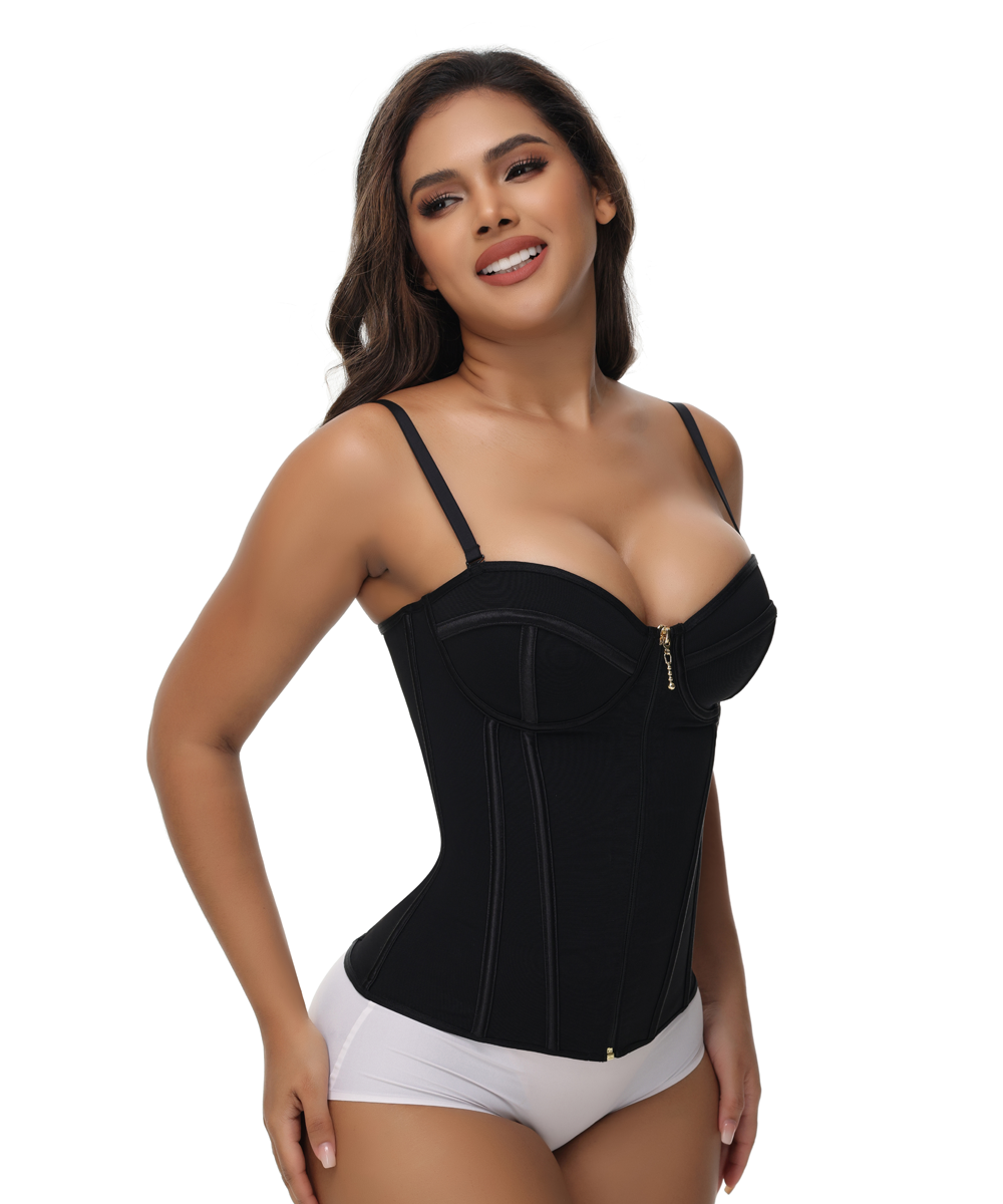Sexy Damen Reißverschluss Stäbchen Korsett Bustier Spaghettiträger
