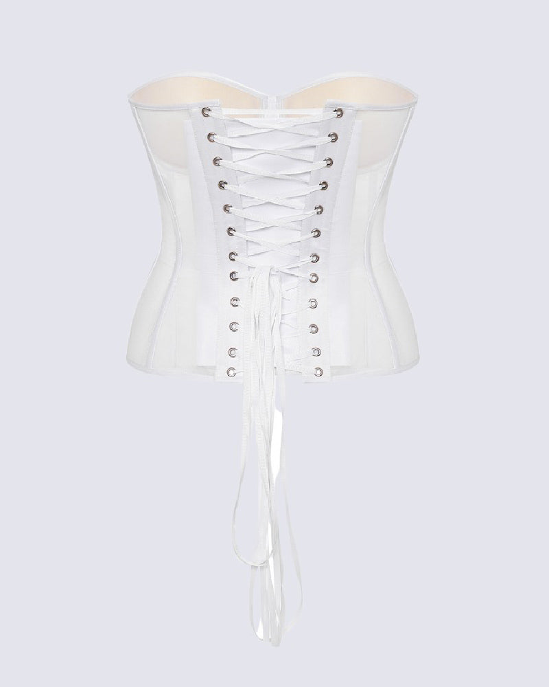 Damen Sexy Mesh Überbrust Korsett Vintage Durchsichtig Bustiers