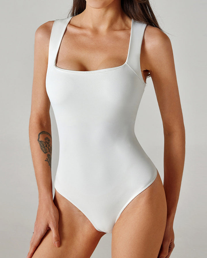 Damen Quadratischer Ausschnitt Tanga Bodysuit Ärmellos Shapewear