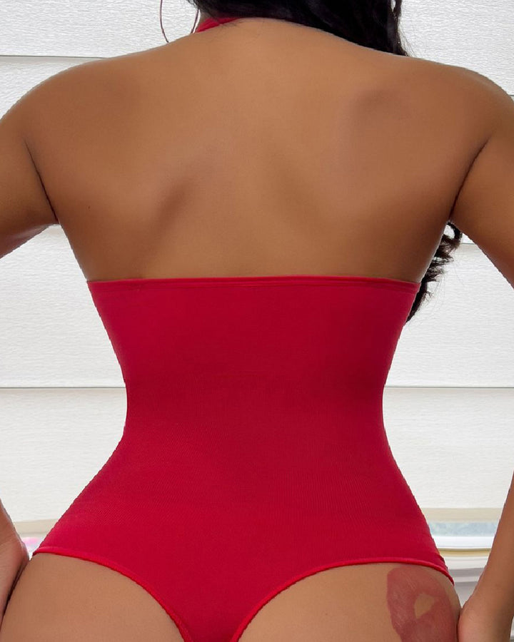 Neckholder und Tiefem V Ausschnitt Bauchweg Tanga Bodysuit