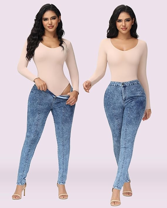 Shapshe® Damen Nahtlos V Ausschnitt Bauchweg Body Shapewear