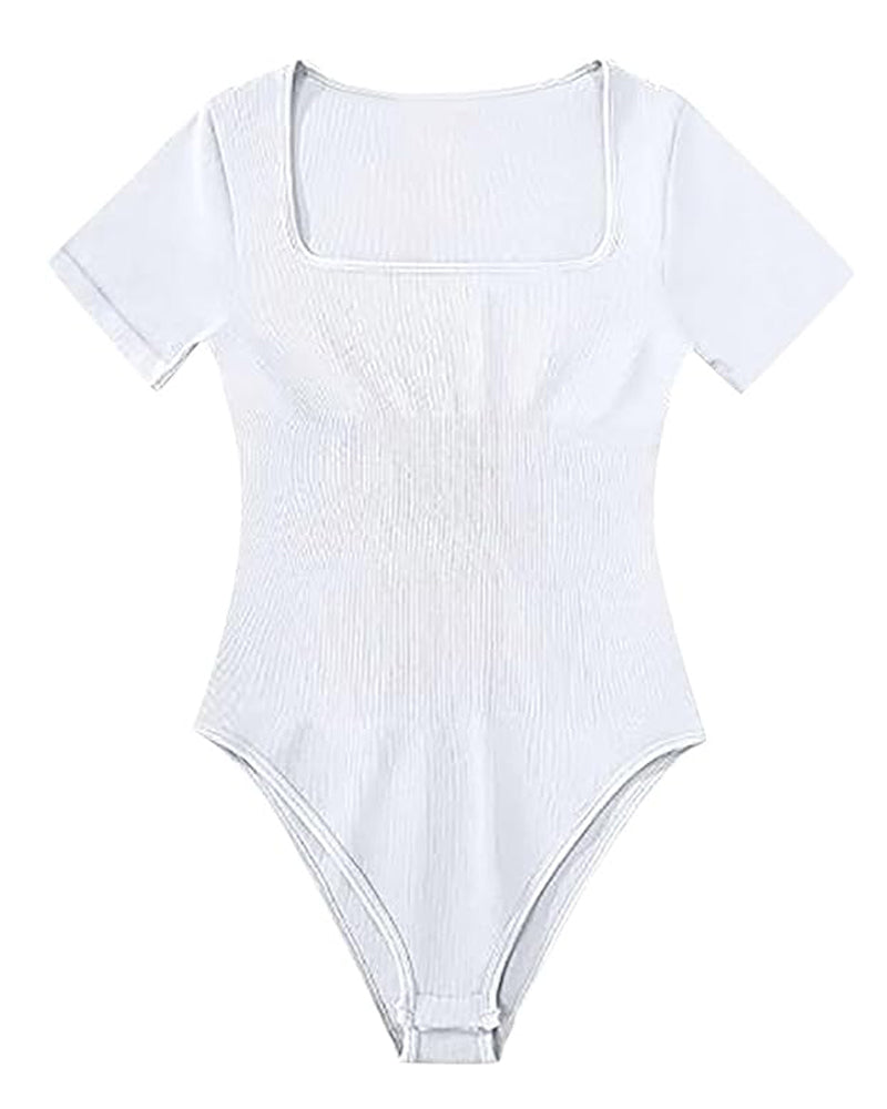 Sexy Gerippter Eckiger Ausschnitt Kurzärmeliger Kragen Tanga Bodysuit