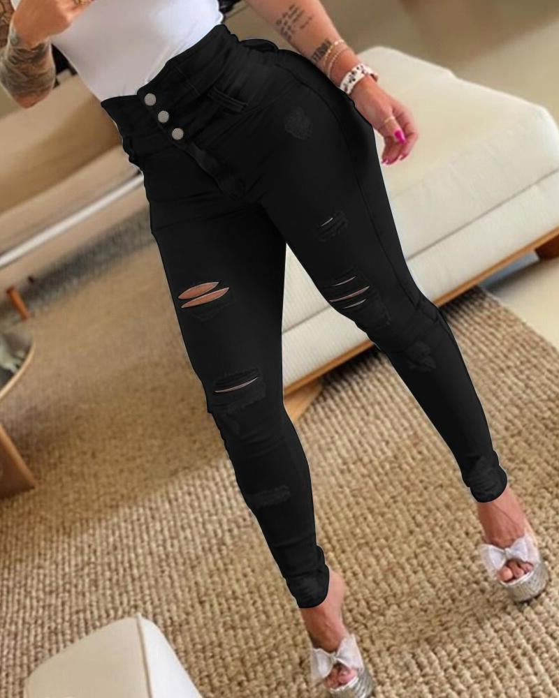 Skinny Jeans im Used Look mit Hoher Taille für Damen