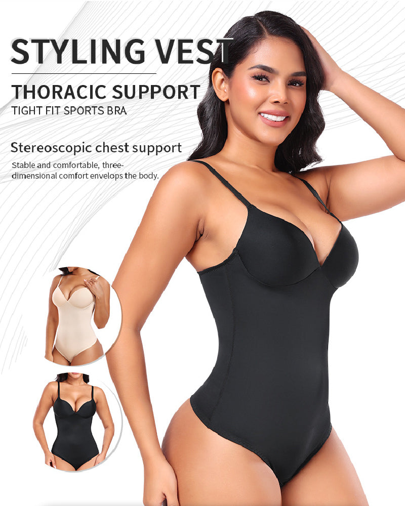 Shapshe® Damen Glatter Push-Up Bauchkontrolle Tanga Ärmelloser Body Shapewear