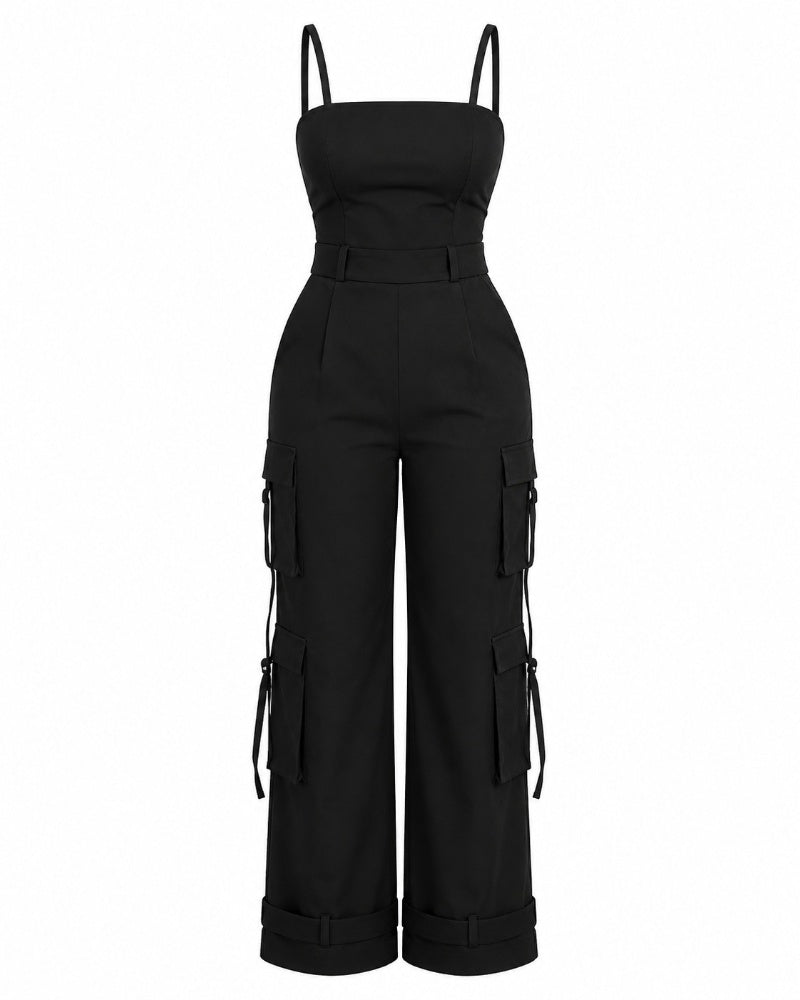 Weites Bein Overall mit Taschen für Damen Casual Curvy Baggy Cargo Einteiler