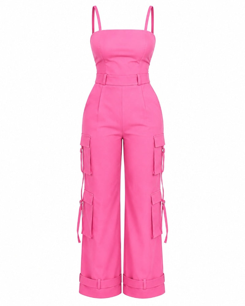 Weites Bein Overall mit Taschen für Damen Casual Curvy Baggy Cargo Einteiler
