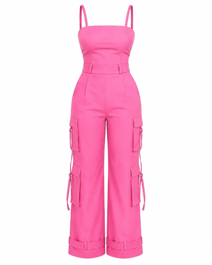 Weites Bein Overall mit Taschen für Damen Casual Curvy Baggy Cargo Einteiler