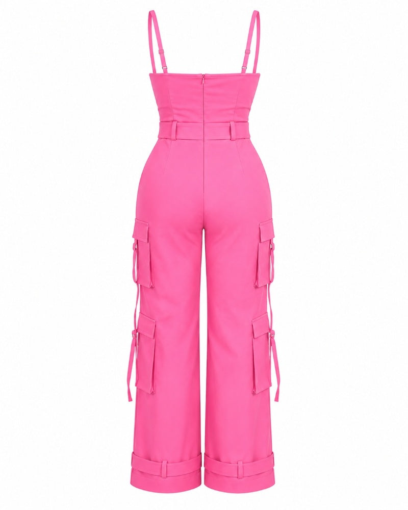 Weites Bein Overall mit Taschen für Damen Casual Curvy Baggy Cargo Einteiler