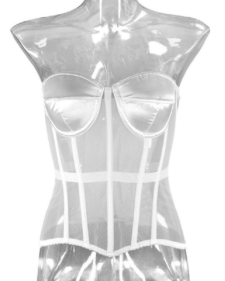 Damen Sexy Mesh Überbrust Korsett Vintage Durchsichtig Bustiers