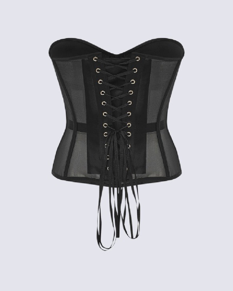 Damen Sexy Mesh Überbrust Korsett Vintage Durchsichtig Bustiers