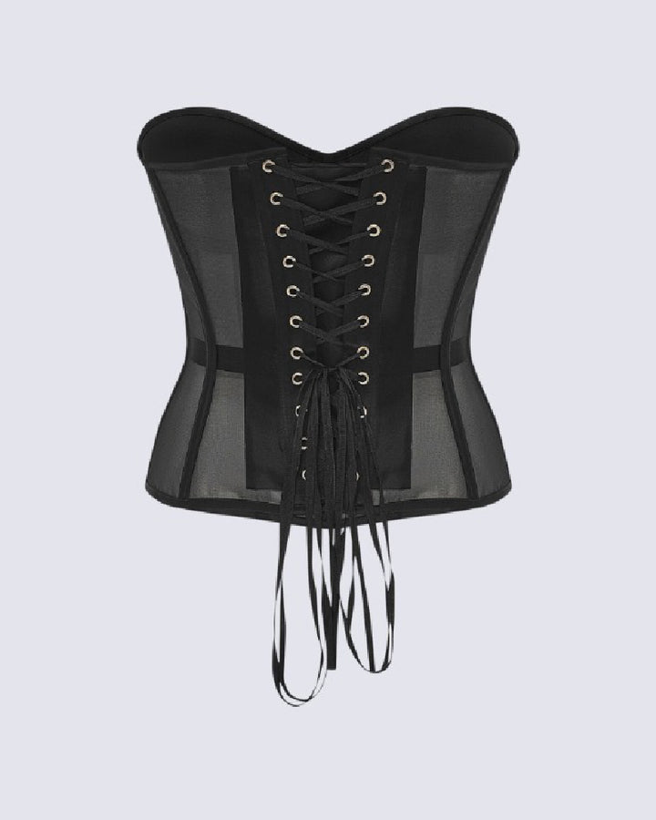 Damen Sexy Mesh Überbrust Korsett Vintage Durchsichtig Bustiers