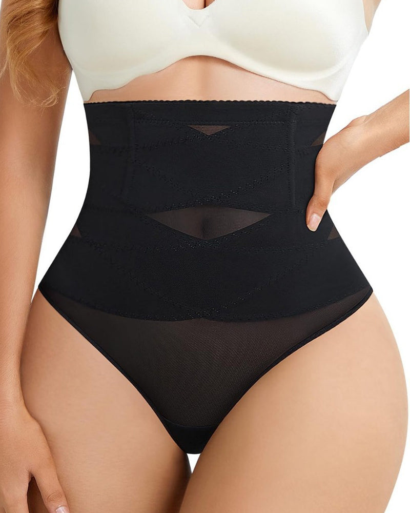 Überkreuzte Hohe Taille Shaping Slips Mesh Bauchkontrolle Unterhose