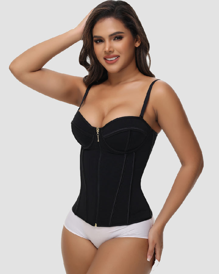 Sexy Damen Reißverschluss Stäbchen Korsett Bustier Spaghettiträger