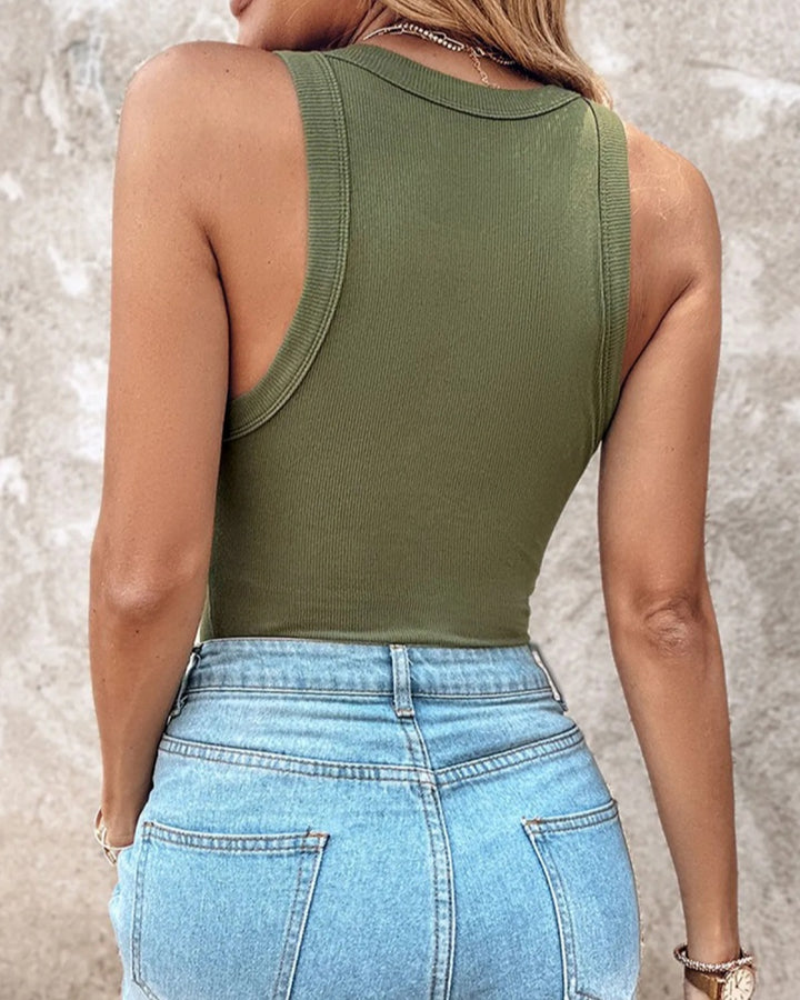 Gerippte Weste Rundhalsausschnitt mit Brustpolster Padded Tops