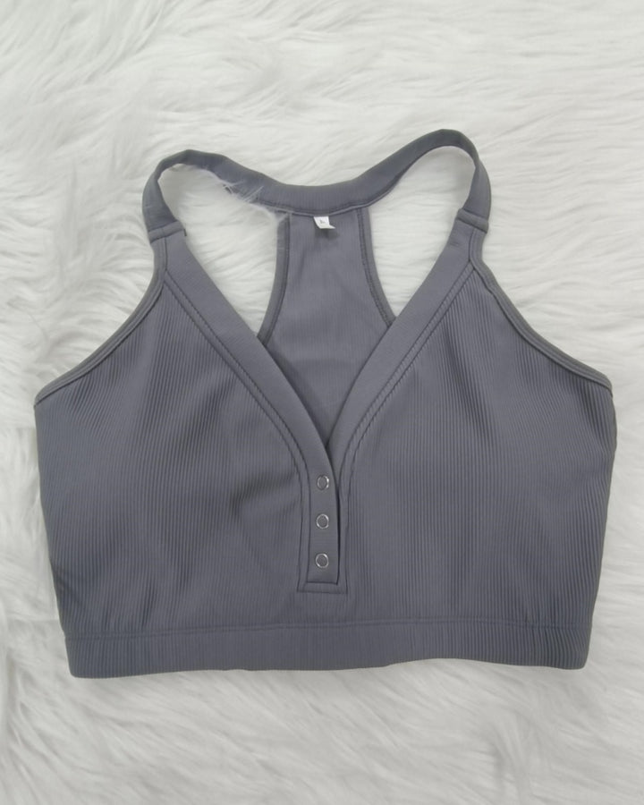 Neckholder BH mit V Ausschnitt und Atmungsaktivem Strick BH mit Knöpfen