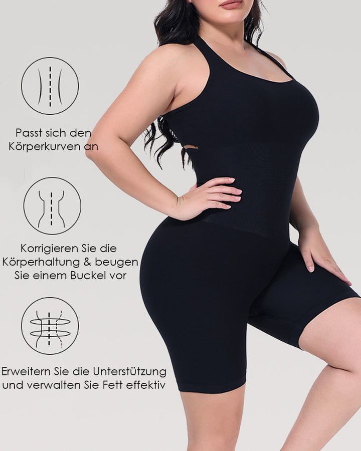 Gerippter Neckholder Racerback Shapewear Bauchweg Po Lift Mittlerer Oberschenkel Bodysuit