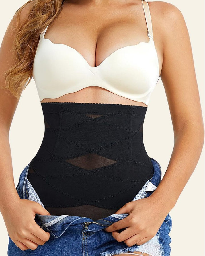 Überkreuzte Hohe Taille Shaping Slips Mesh Bauchkontrolle Unterhose