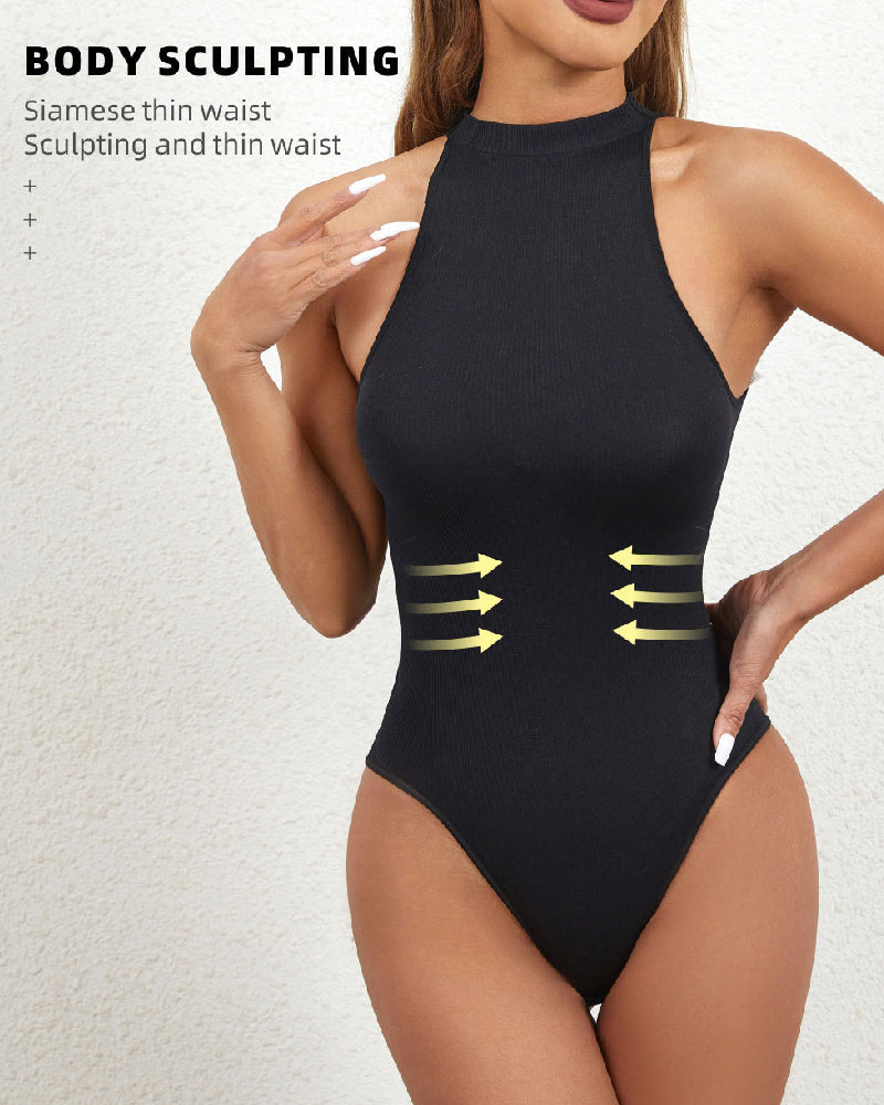 Damen Einteiler Hochkragen Sexy Gerippt Racerback Shapewear Bodysuit