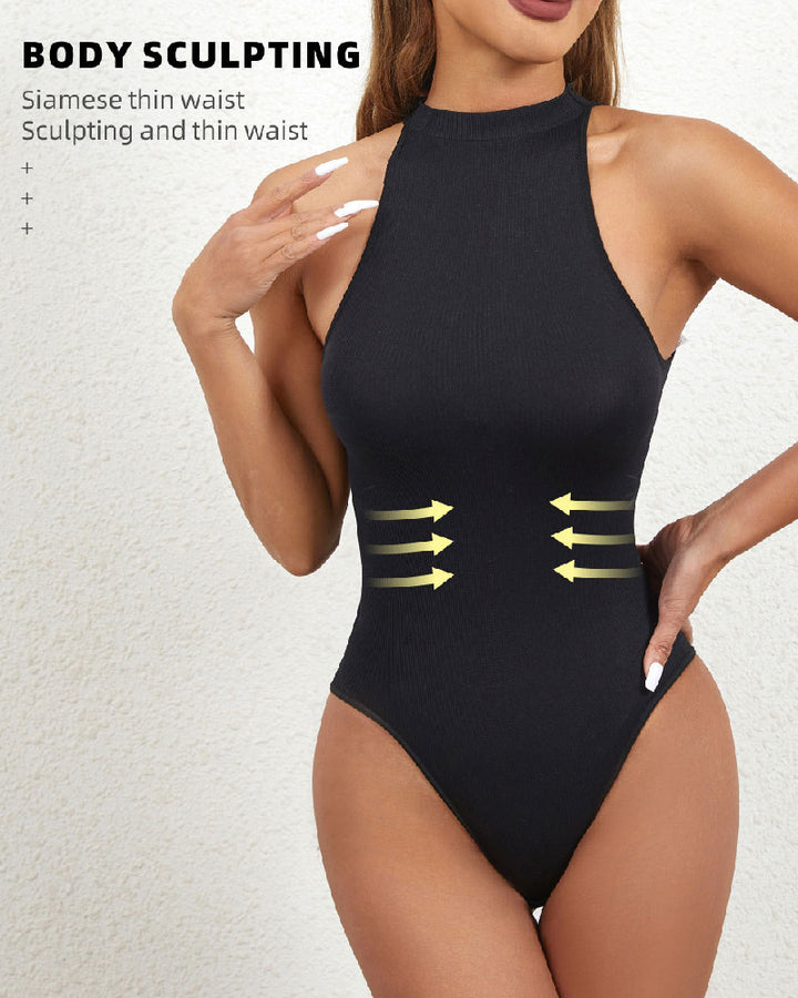 Damen Einteiler Hochkragen Sexy Gerippt Racerback Shapewear Bodysuit