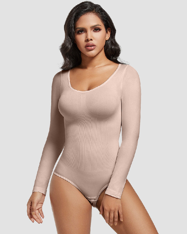 Shapshe® Nahtloser Rundhals Langarm Korsett Bodysuit Tops