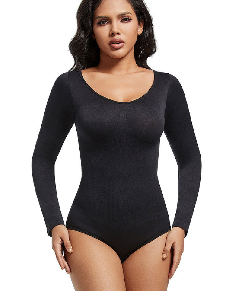 Shapshe® Nahtloser Rundhals Langarm Korsett Bodysuit Tops